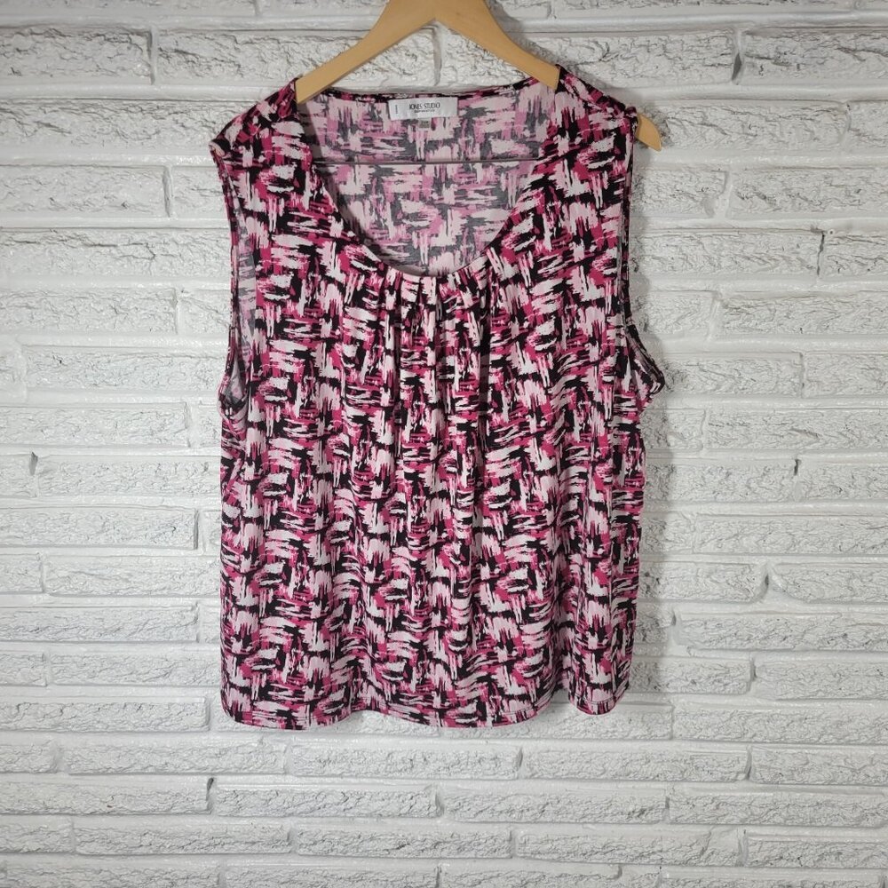 Jones Studio Womens Plus 24W Pink Black Watercolor Pleated Sleeveless WAT33E